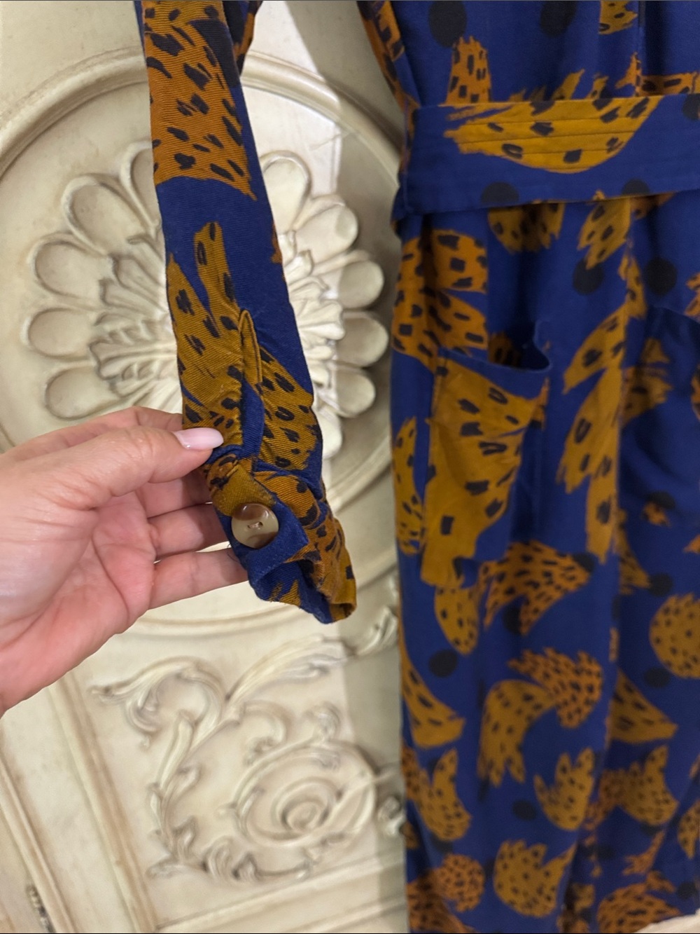 Farm Rio Banana Blue & Brown Printed Jumpsuit with Tie Waist Size Small - Picture 14 of 16